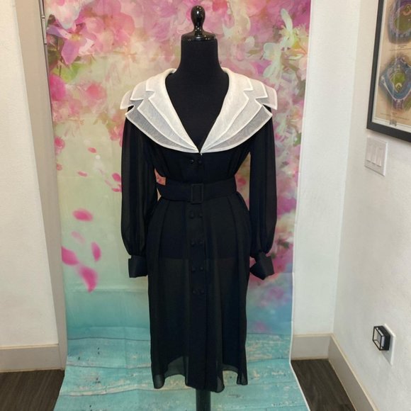 R.E.O originals vintage union Vintage 1980s dress. Semi sheer black chiffon poly - Picture 1 of 4